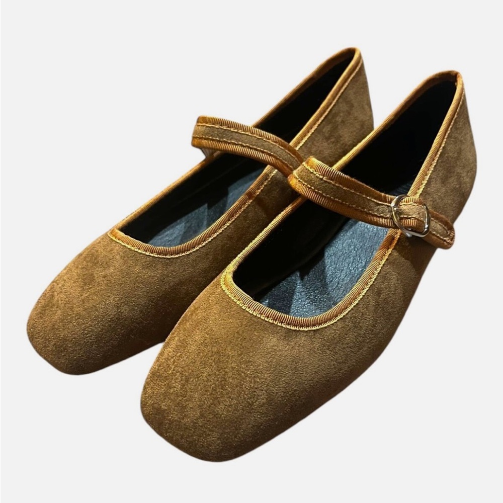 Women's Mary Jane Ballet Flat Buckle Ankle Strap Square Toe Brown 6/7/8.5/9 NEW